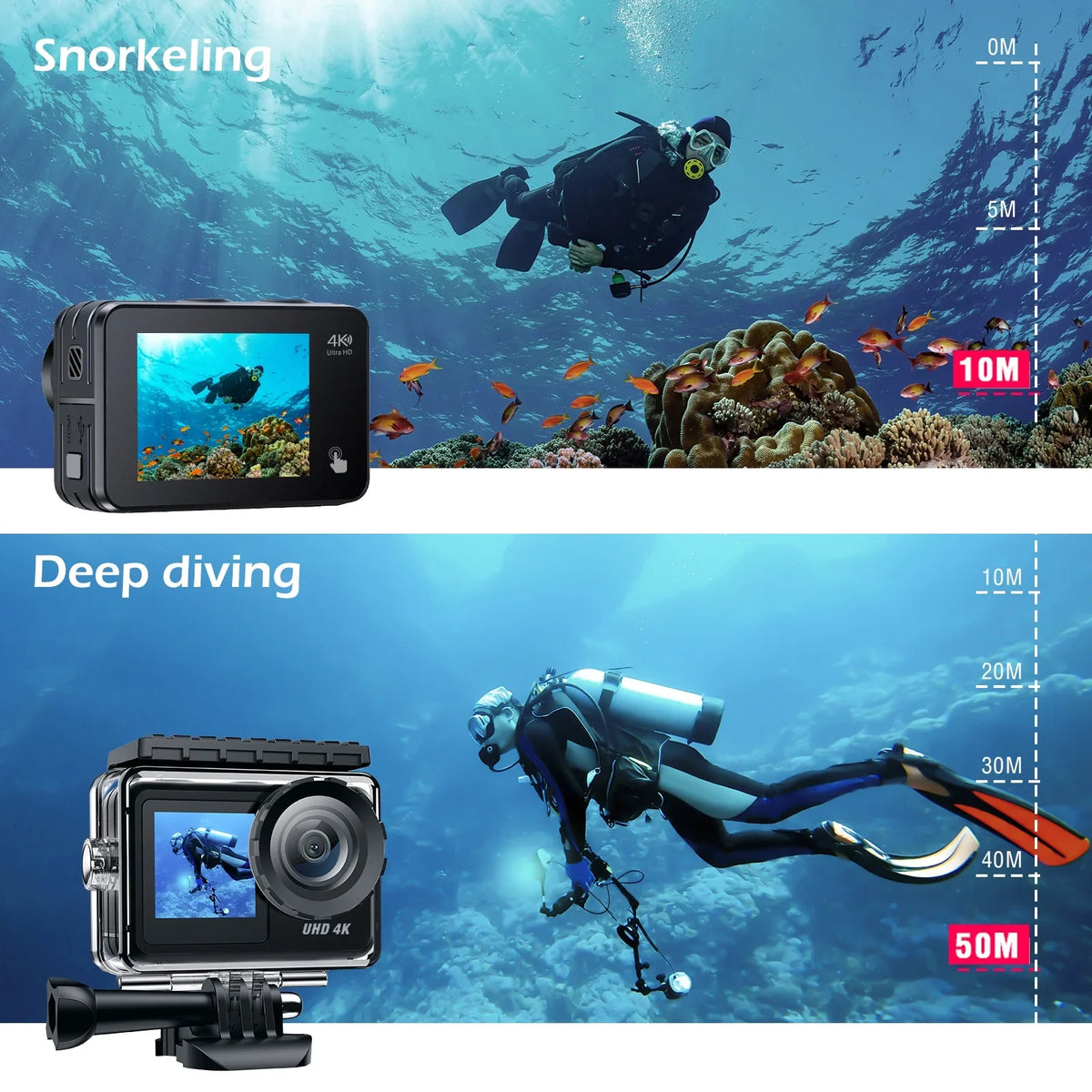 Campark 4K 30FPS Action Camera 20MP Sports Camera Waterproof Underwater Camera WiFi Touch Screen Vlog Camera GoPro Compatible Accessories Kits