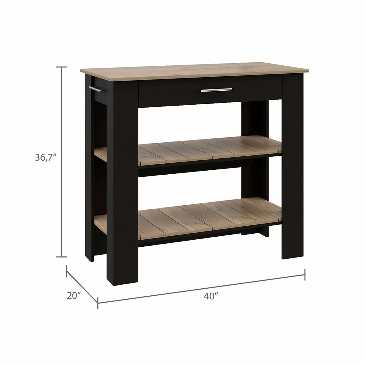 Boahaus Reims Kitchen Island, Assembled Product Height 37 in, ebony Wengue / Light Oak