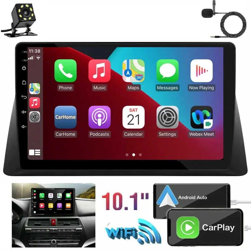 Car Stereo Radio for Honda Accord 8 2008-2013 10.1" 1280*720 Screen Android 12 Video Player Support Wireless Carplay Android Auto WIFI GPS Navigation SWC Backup Camera 2+32G, ebony
