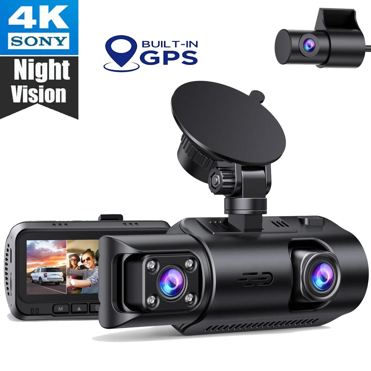 TOGUARD 4K Car Camera GPS Speed 3 Channel Dash Camera Front and Rear Inside 2K+1080P+2K IR Night Vision,170° Wide Angle, WDR, Emergency Lock, Parking Monitor