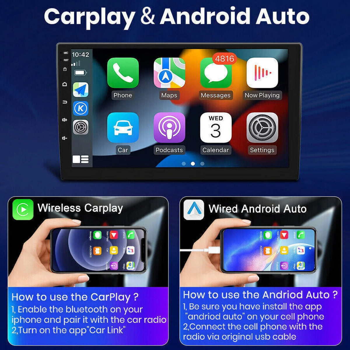 Car Stereo Radio for Honda Accord 8 2008-2013 10.1" 1280*720 Screen Android 12 Video Player Support Wireless Carplay Android Auto WIFI GPS Navigation SWC Backup Camera 2+32G, ebony