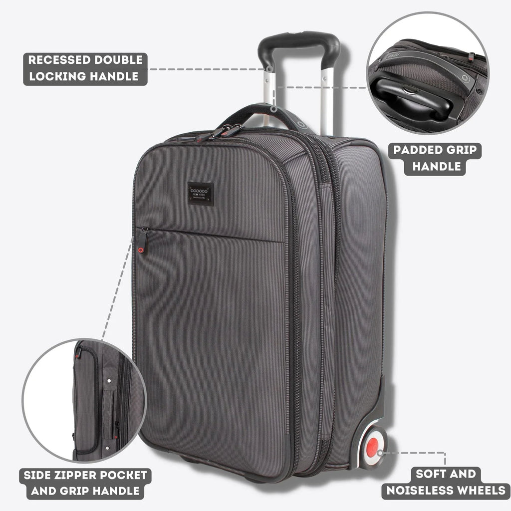 J World Bay Business Carry-on Rolling Backpack for Travel and Commute, ebony