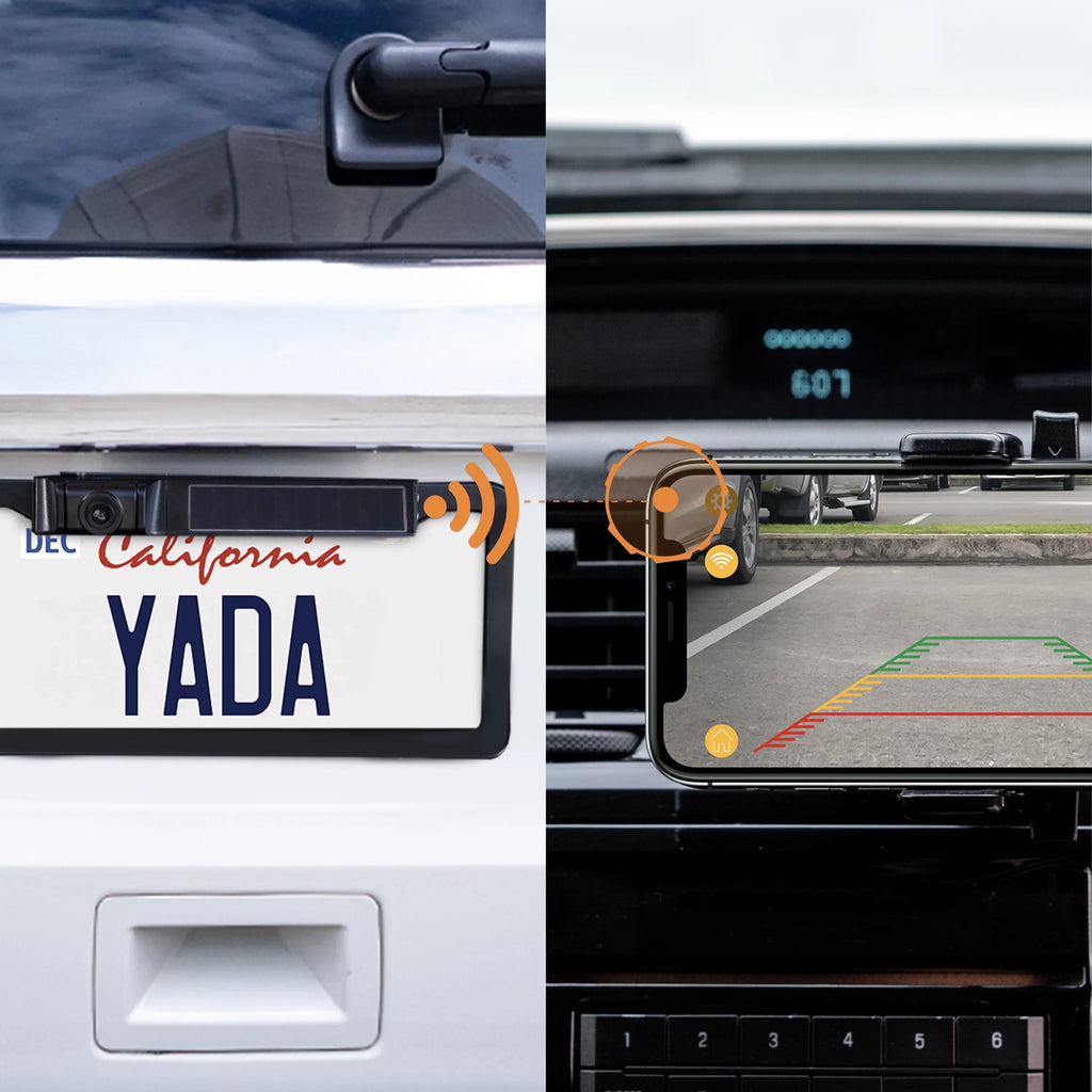YADA 1080P Full HD Wireless Portable Backup Camera, App Controlled via Bluetooth and Wi-Fi on Phone, Solar Powered Wireless Charging, Universally Compatible, Easy Installation, ebony