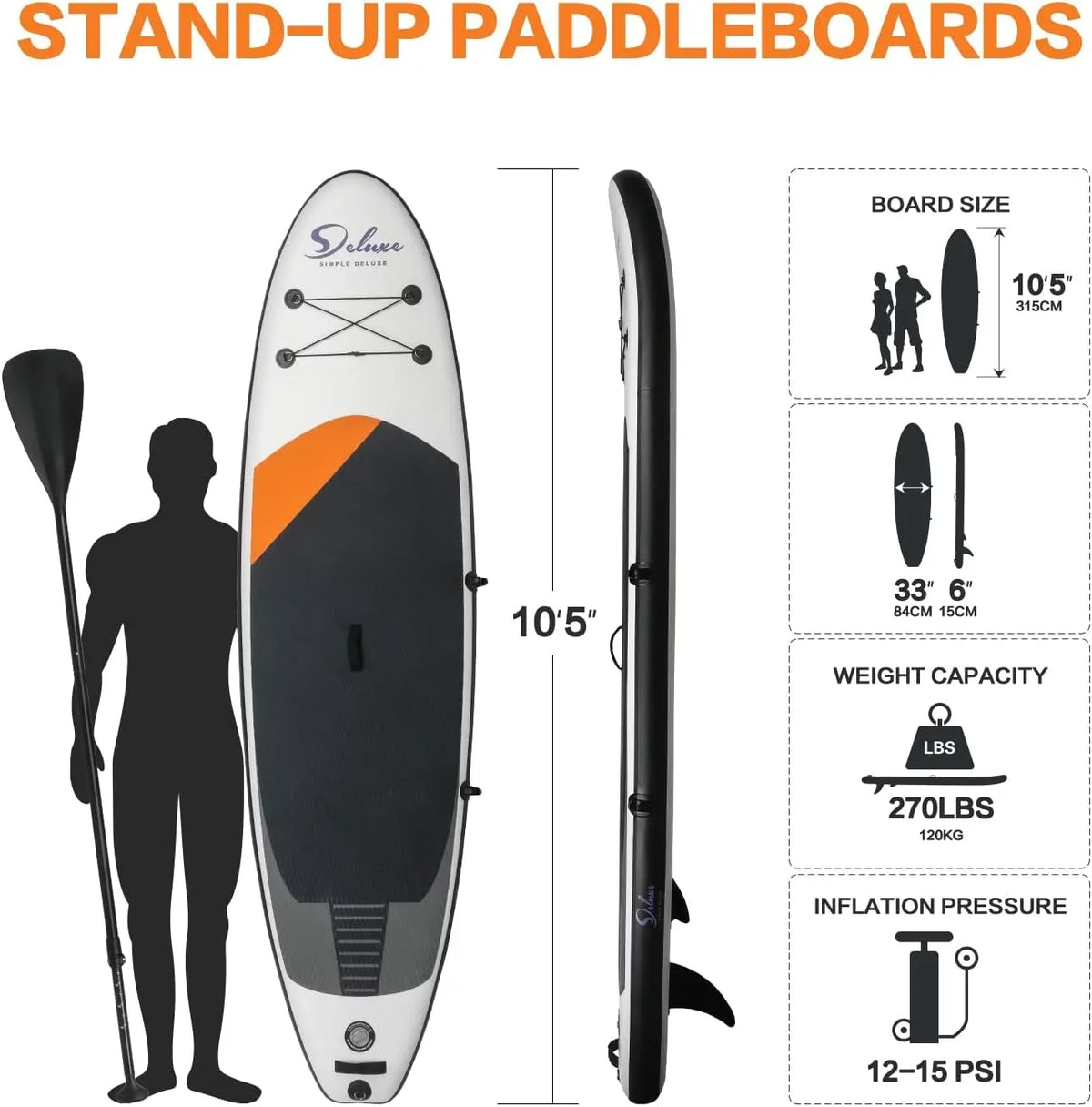 KEHOMY Inflatable Stand Up Paddle Board – Simple Deluxe Premium SUP for All Skill Levels,for Youth & Adults, Blow Up with Accessories & Backpack, Surf Control, dark