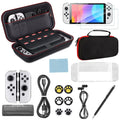 16-in-1 Accessories Kit Fit for Nintendo Switch OLED, EEEkit Accessories Bundle with Carrying Case, Protective Cover Case, Tempered Glass Screen Protector, Thumb Grips, and More, charcoal