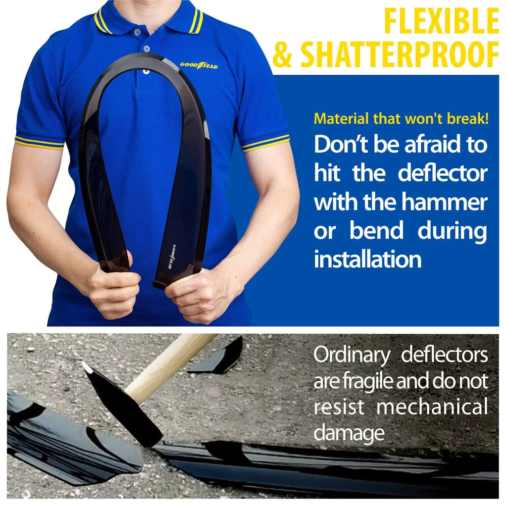 '- GY003409. Goodyear Shatterproof in-Channel Window Deflectors for Trucks  Tacoma 2016-2023 Double Cab, Rain Guards, Window Visors, Vent Deflector, Truck Accessories, 4pcs