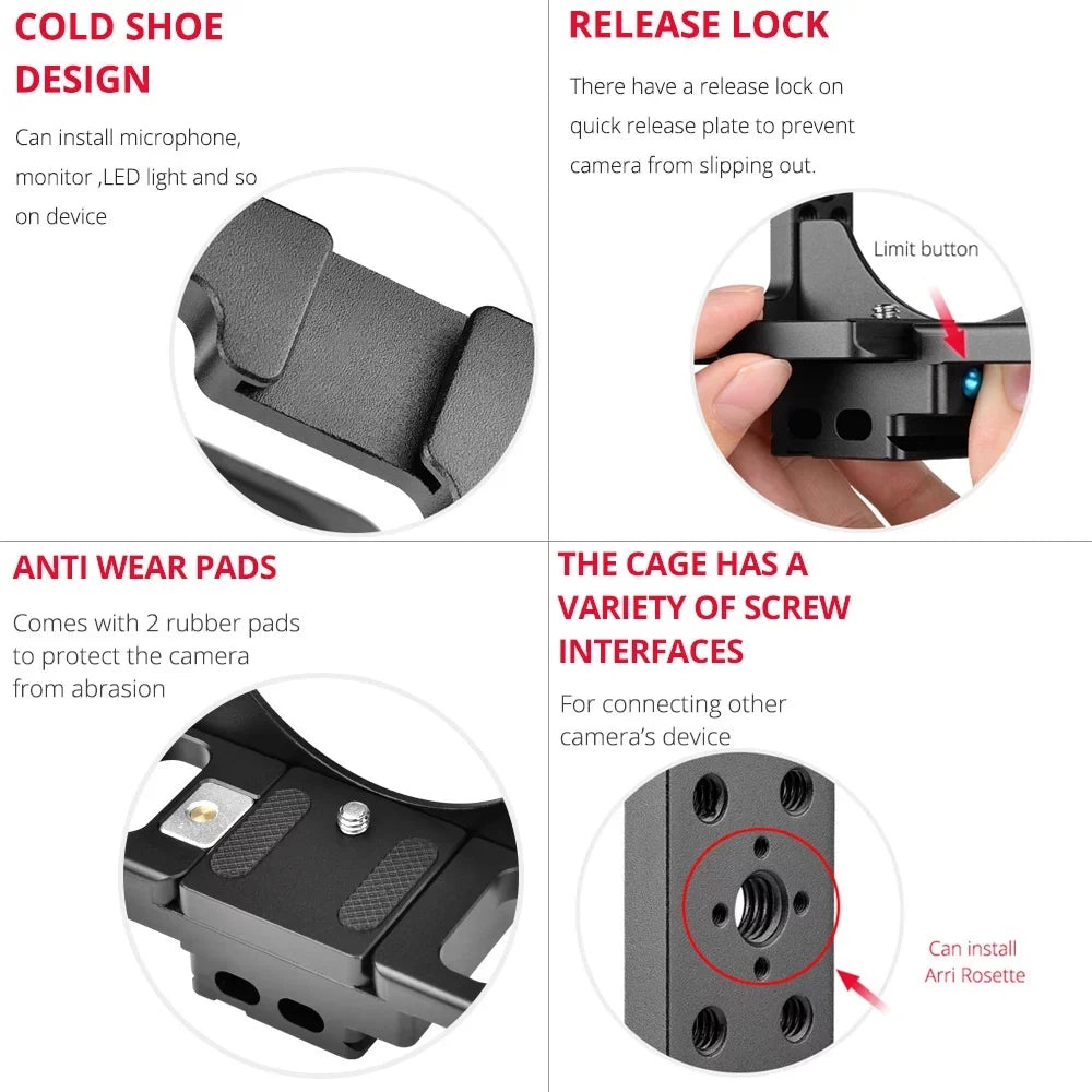 Andoer C15-B Camera Cage +  Handle Kit Aluminum Alloy with Cold Shoe Mount Compatible with  Z6/Z7 DSLR Camera