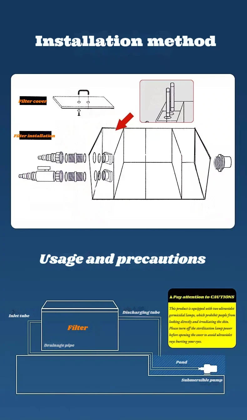 Courtyard lake Koi breeding tank UV disinfection filter