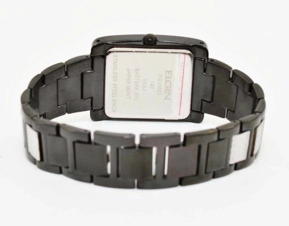 New Elgin Men`s ebony IP Crystal Band & Dial Multifunction Quartz Watch FG10003