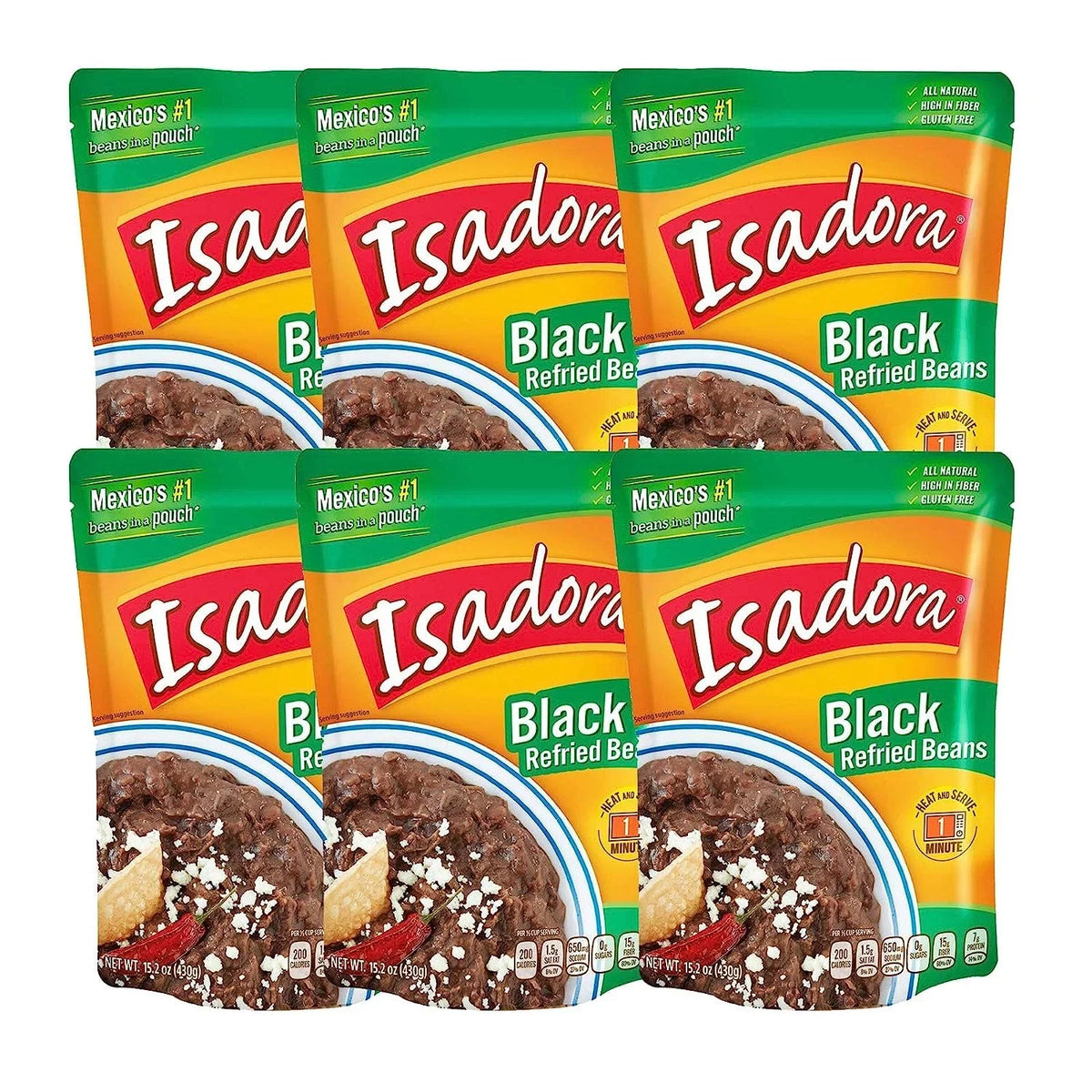Isadora Refried Beans 15.2oz Pouch (ebony Beans, 6 Pack)