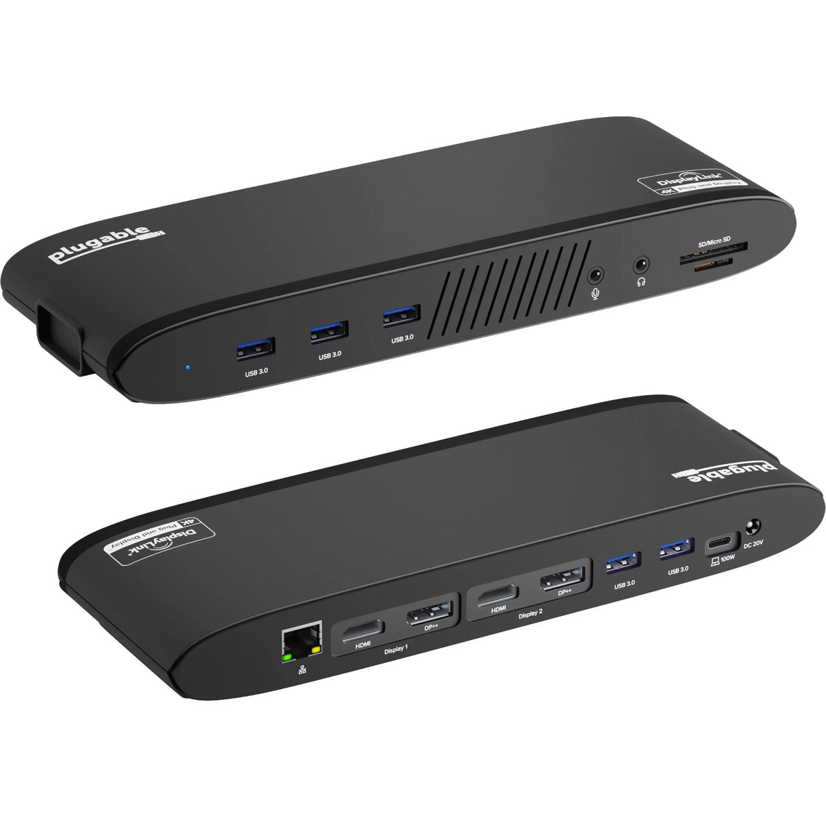 Plugable 13-in-1 USB C Docking Station Dual Monitor, 100W Charging, Dual 4K Displays 2x HDMI or 2x DisplayPort, Compatible with Mac, Windows, Thunderbolt 3 / 4, USB-C (5x USB, Ethernet, SD Card Reader
