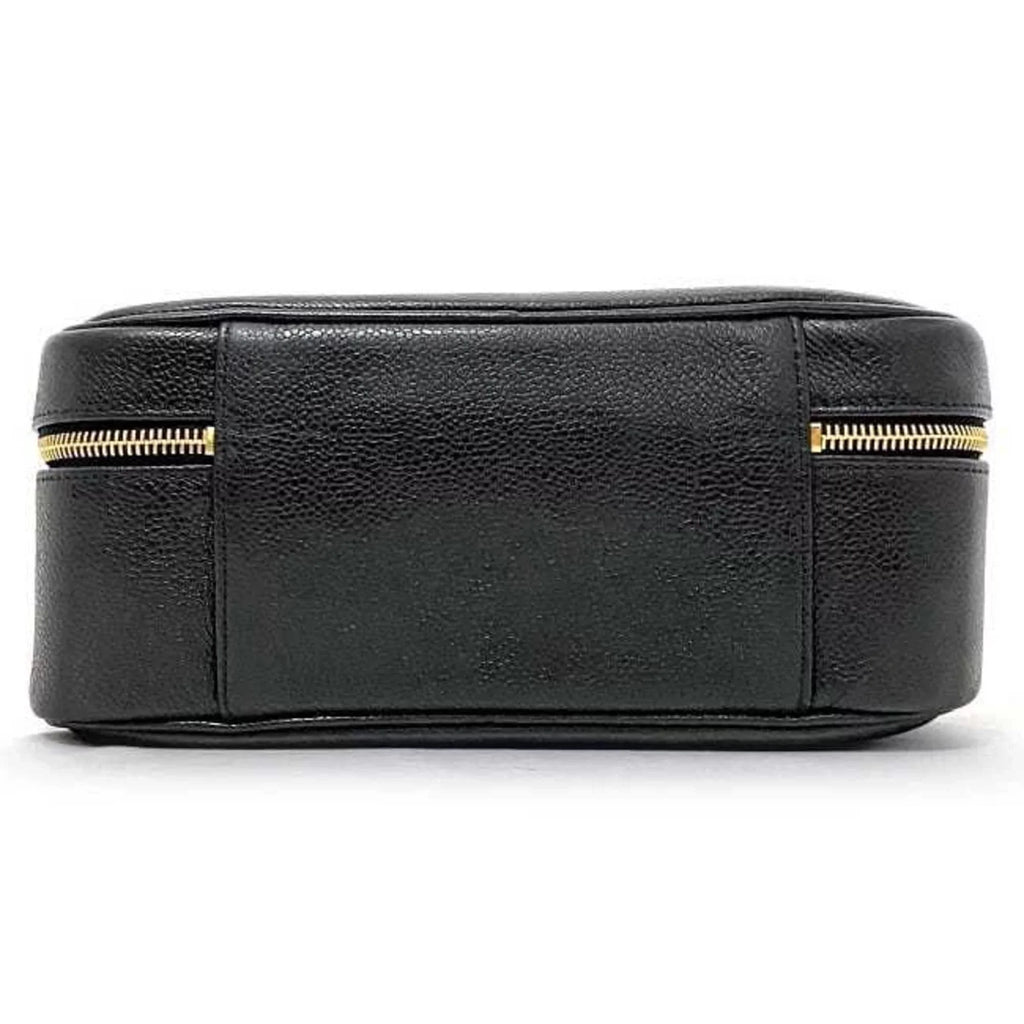 Pre-Owned Chanel Handbag Vanity Bag charcoal Gold Cocomark A07061 Leather GP Caviar Skin 4th CHANEL Stitch (Good)