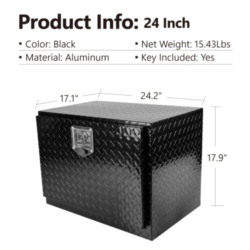 24 25mm Aluminum Stripes Plated Tool Box Pick Up Truck Bed RV Trailer Toolbox Waterproof Square Storage Organizer with Lock and Keys - ebony  ebony + Aluminum + Square box + 24"(24.2"×17.1"×17.9")