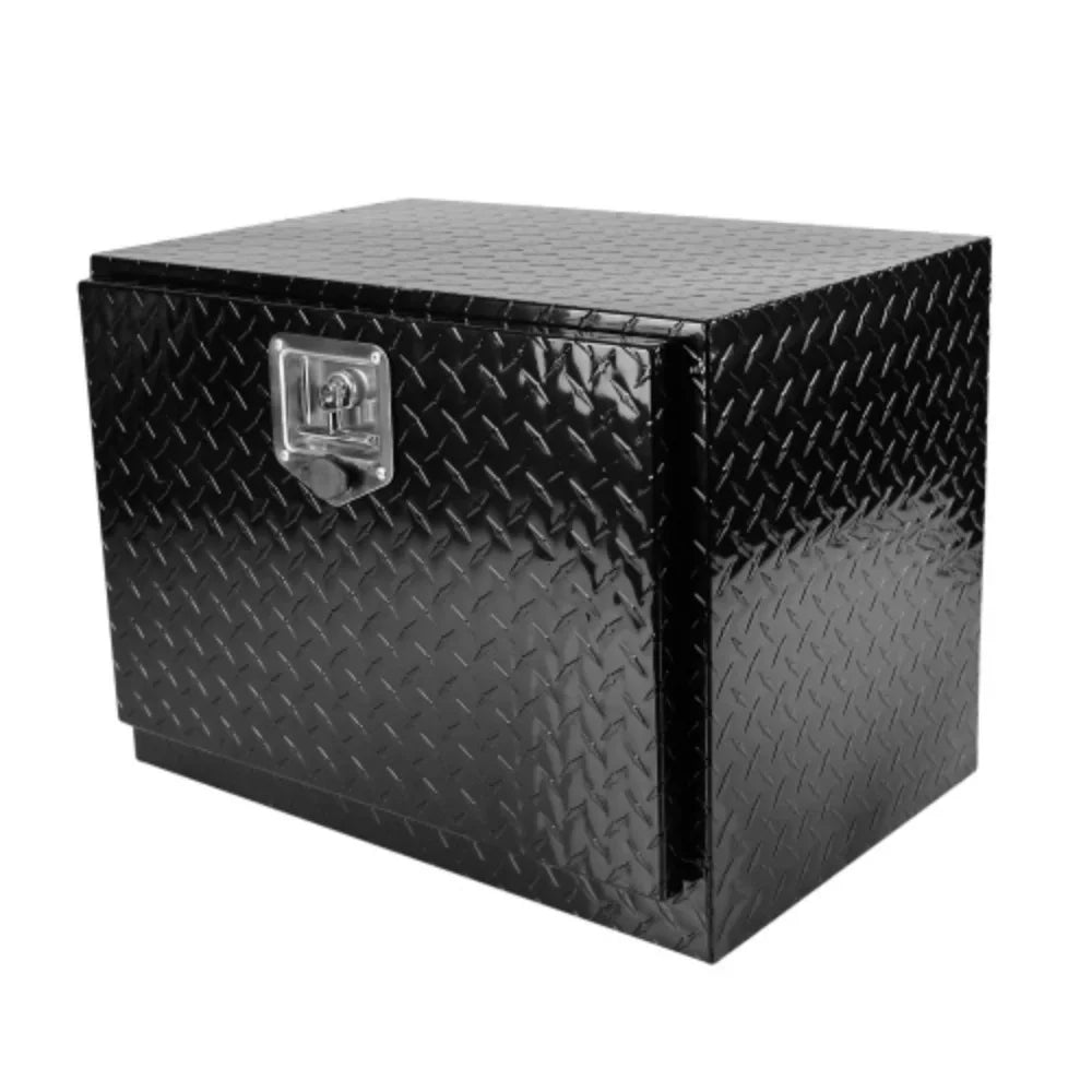 24 25mm Aluminum Stripes Plated Tool Box Pick Up Truck Bed RV Trailer Toolbox Waterproof Square Storage Organizer with Lock and Keys - ebony  ebony + Aluminum + Square box + 24"(24.2"×17.1"×17.9")