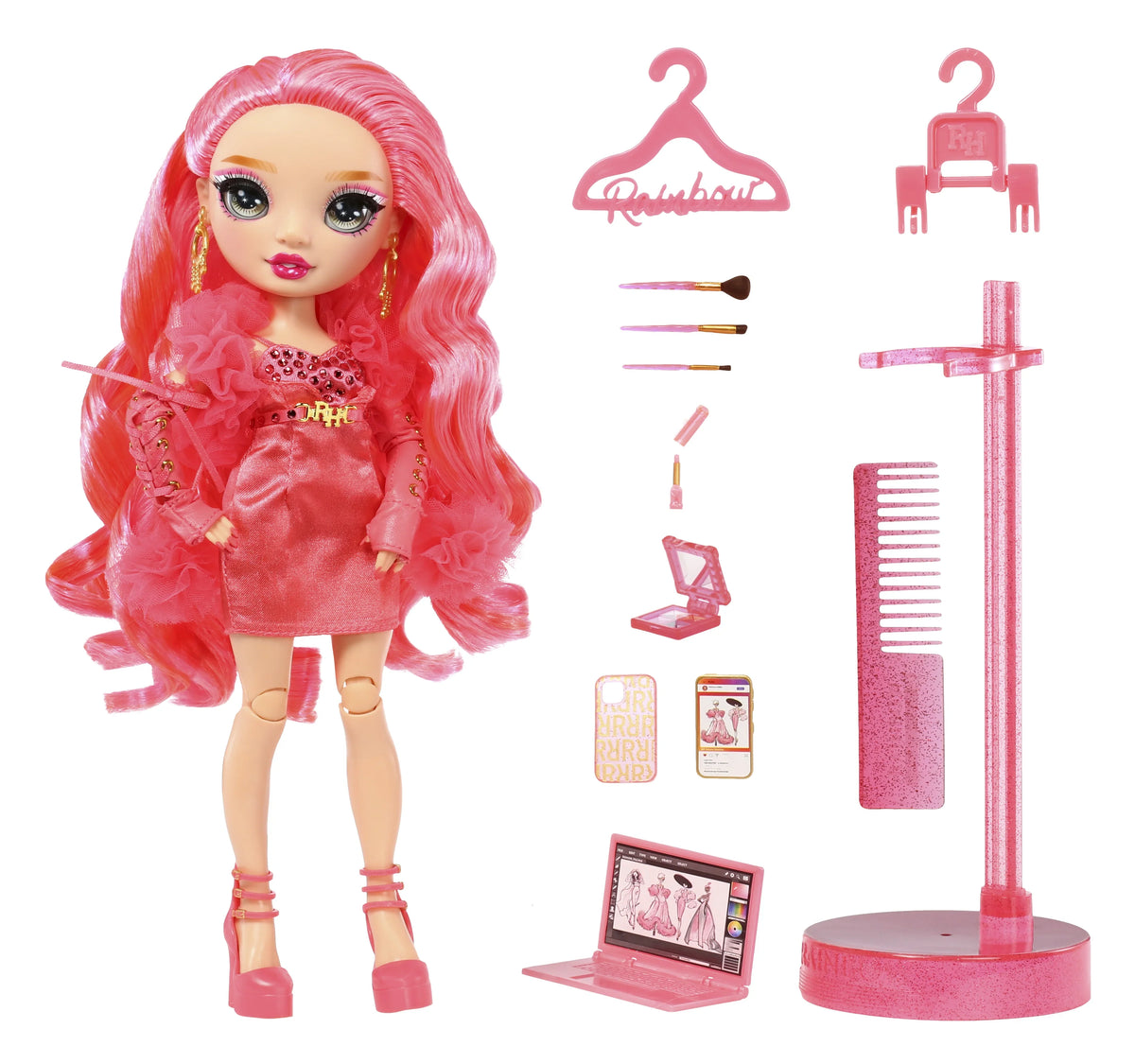 Great Gift for Kids 4-12 Years Old and Collectors. Fashionable Outfit & 10+ Colorful Play Accessories. Rainbow High Priscilla- Pink Fashion Doll