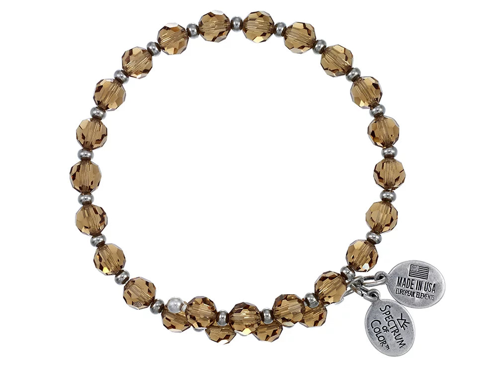 Wind and Fire Crystal Wrap Bracelet With Silver Tone Spacers, Smoky Colored Austrian Crystals