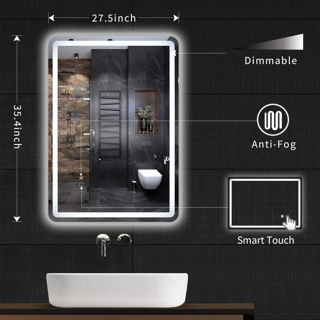 Simple Deluxe 36 x 28 inch Large Wall Anti-Fog Dimmable LED Bathroom Vanity Makeup Mirror with White/Warm Light(Horizontal/Vertical), Transparent