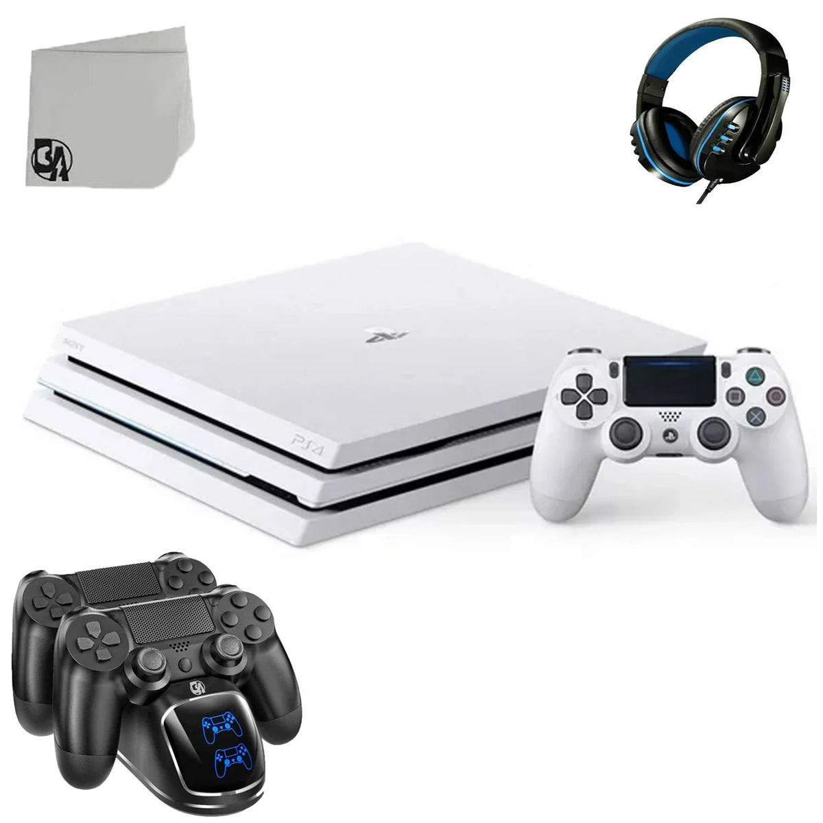 Pre-Owned  PlayStation 4 Pro 1TB Gaming Console White with Charging Dock Headset Bolt Axtion