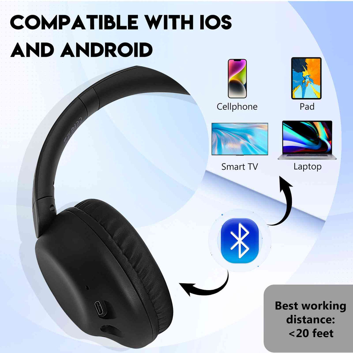 UrbanX Perfect Comfort 955 II Overhead Wireless Bluetooth Headphones For Infinix Smart 5 (India) Noise-Cancelling, with – charcoal