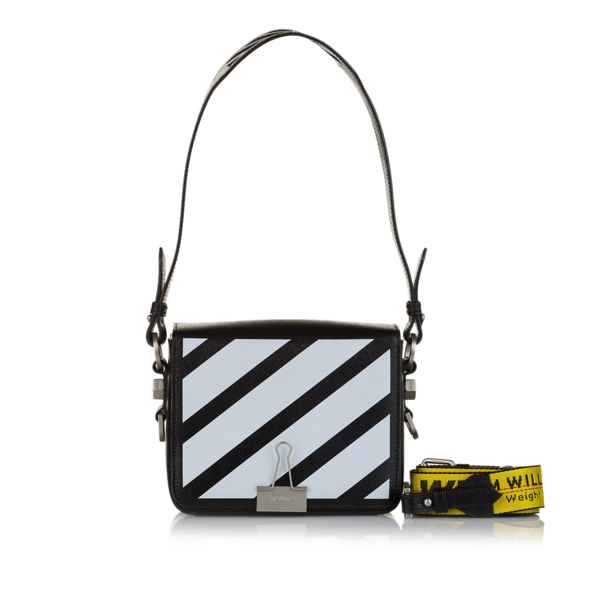 Pre-Owned Authenticated Off-White Binder Clip Crossbody Bag Calf Leather charcoal Unisex (Good)