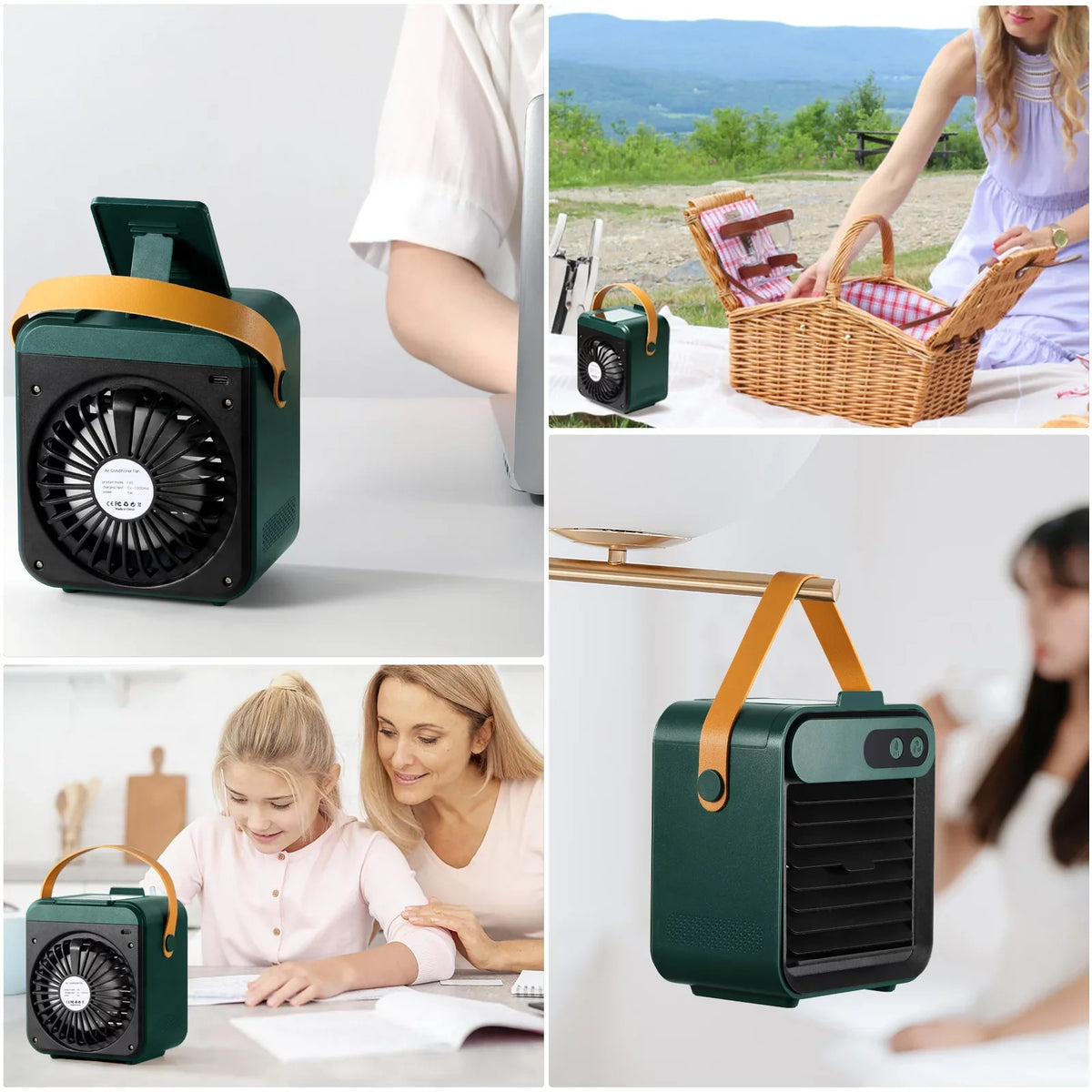 Comvin Portable Air Cooler Fan,Quiet Humidifier USB Desk Fan with 3 Speeds 4 in 1 Desktop Personal Adjustable Fan, Air Cooling Fan with Phone holder and vanity mirror for Office,Bedroom,Car and Home