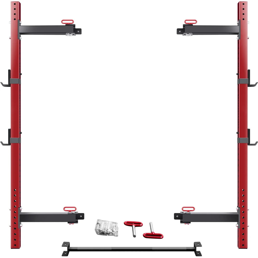 Wall Mounted Folding Squat Rack with Pull Up Bar - Space-Saving Fitness Solution