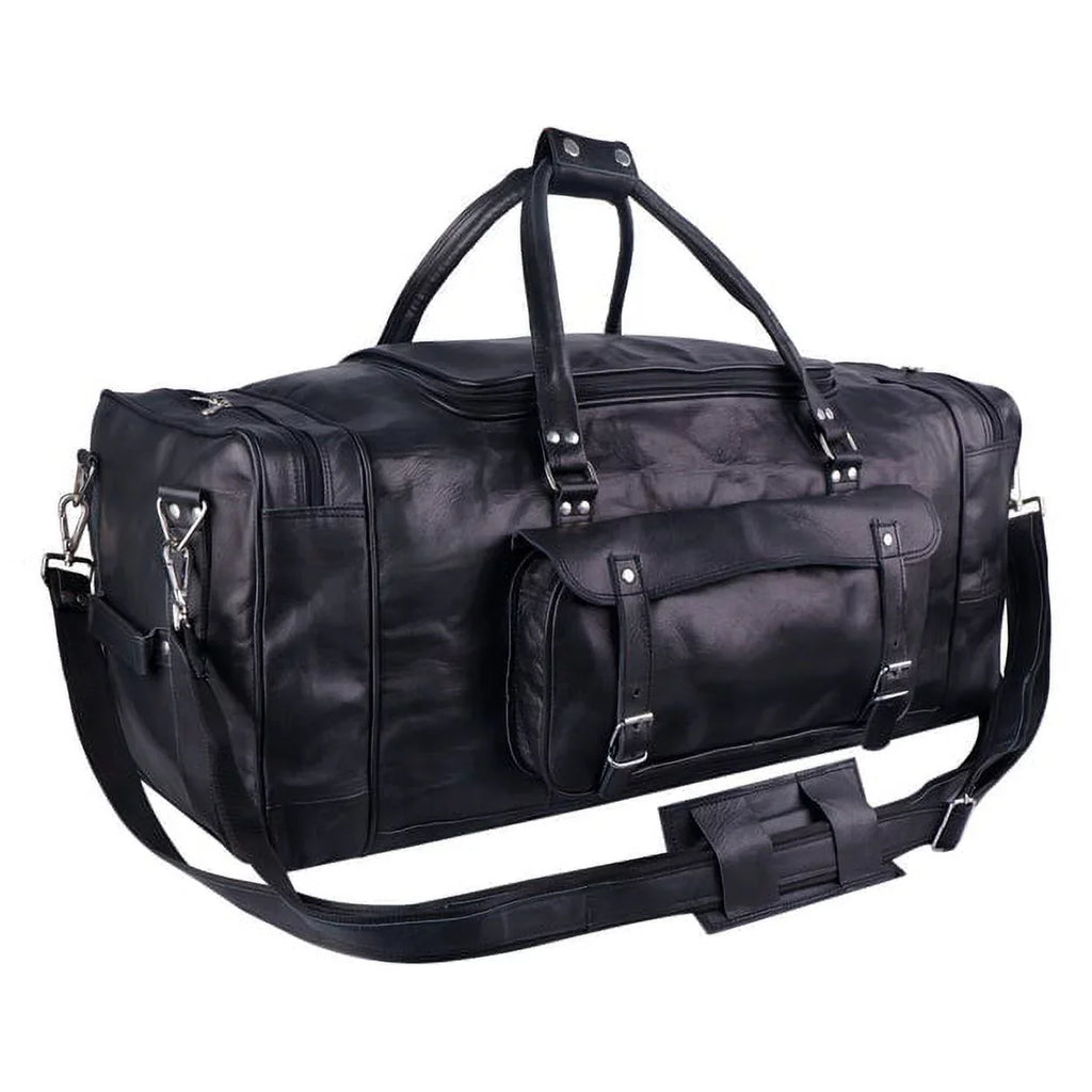 MaheTri 30" dark Leather Travel Duffel Weekender Bag Carry-on Overnight Bag Sports Duffel bag For men and Women