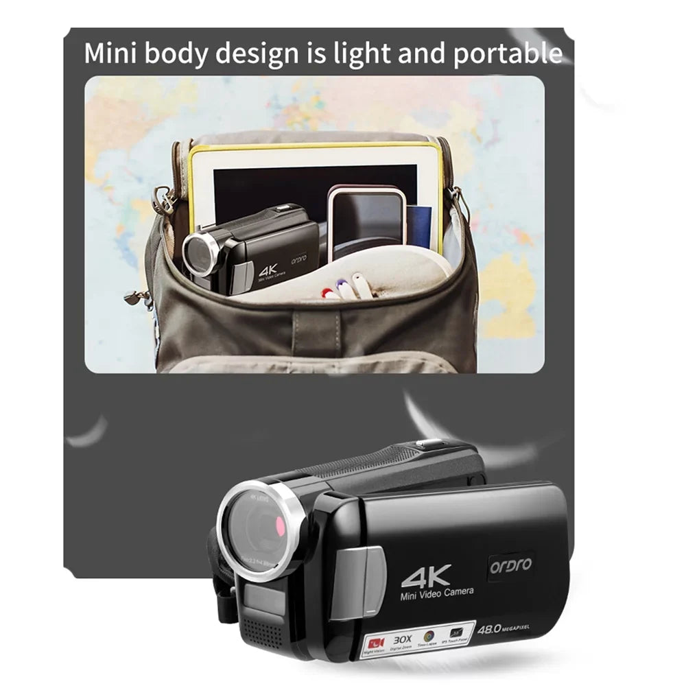 GoolRC AC2 4K Digital Video DV Recorder 48MP 30X Digital Zoom IR 3.0 inch IPS Touchscreen with Battery Remote Control Carry Bag
