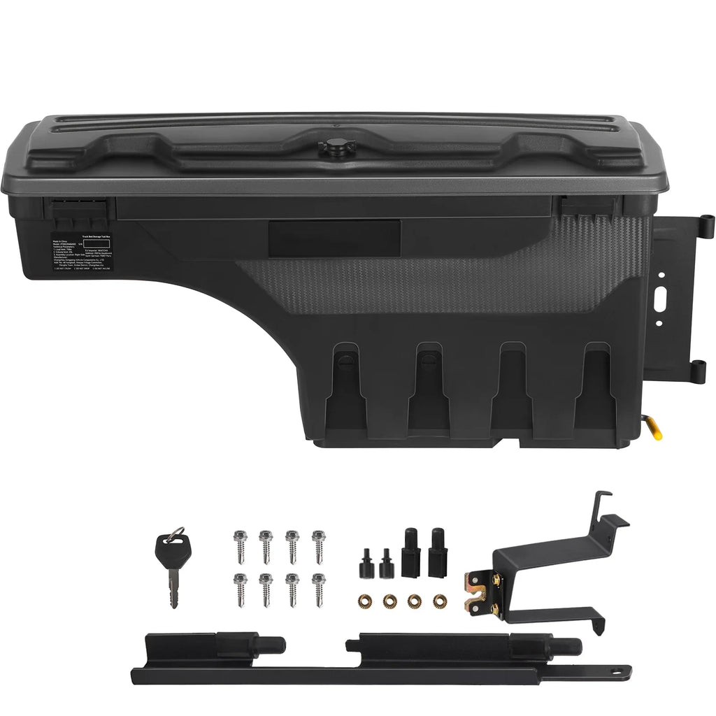 SKYSHALO Truck Bed Storage Box, Lockable Lid, 6.6 Gal/20 L Waterproof ABS Wheel Well Tool Box, Compatible with Chevrolet Silverado 1500 GMC Sierra 1500 2019-2021, ebony, Passenger Side