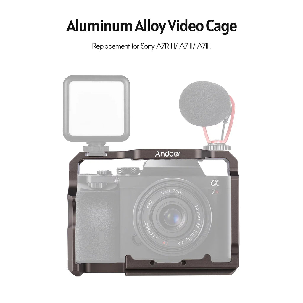 7299 Aluminum Alloy Cage Kit with Video Rig Handle Wooden Grip Replacement for  A7R III/ A7 II/ A7III