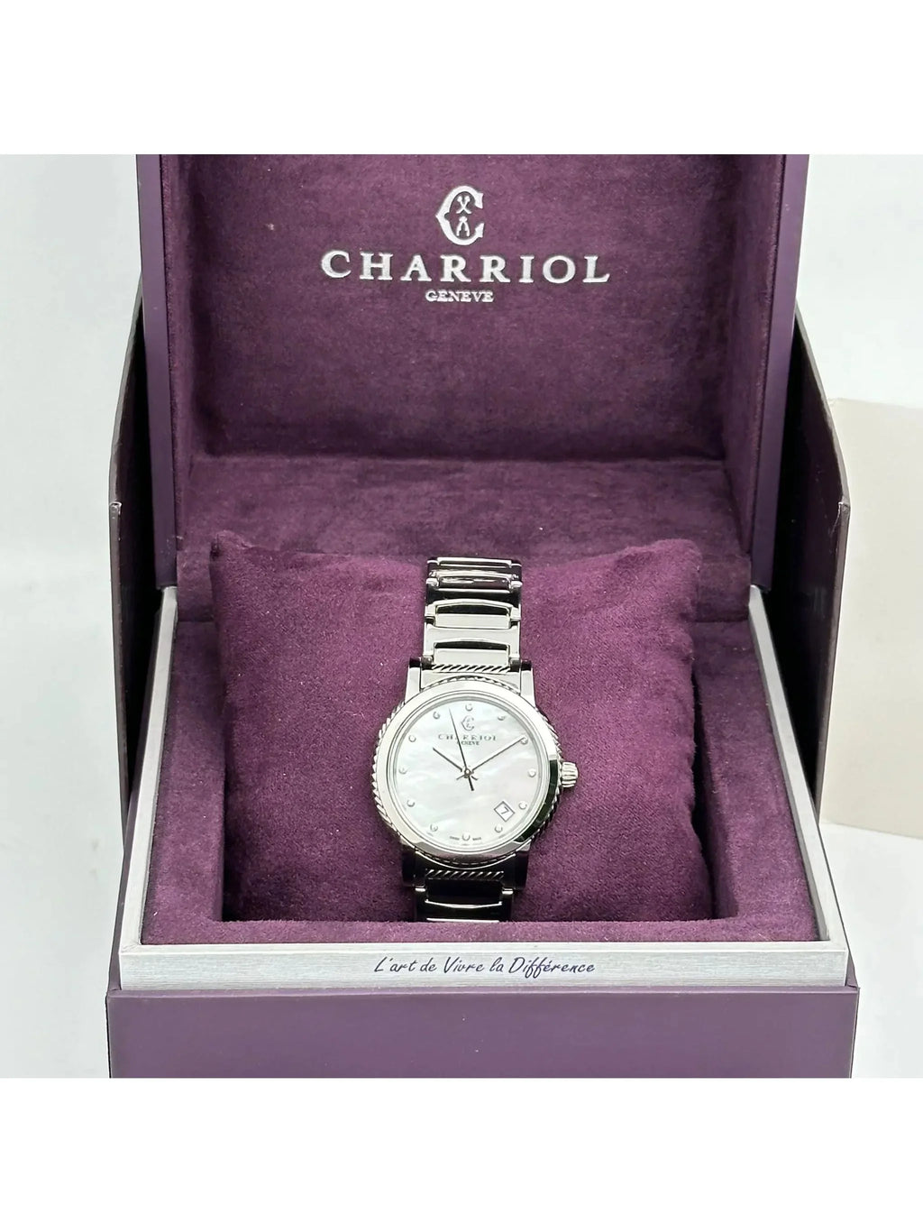 New Charriol Parsii 33mm Steel Diamond White MOP Dial Quartz Watch P33S2.920.001