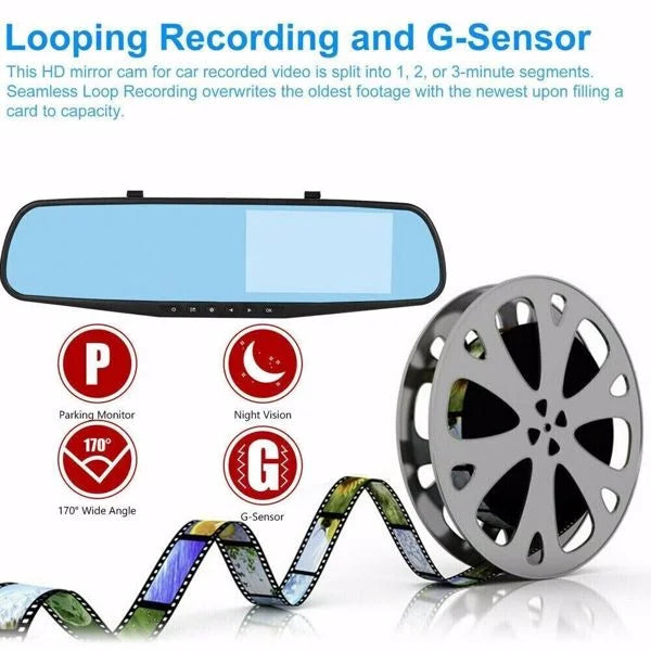 Bornmio 1080P HD Rearview Mirror Car DVR Dual Dash Cam Camera Front Rear Video Recorder