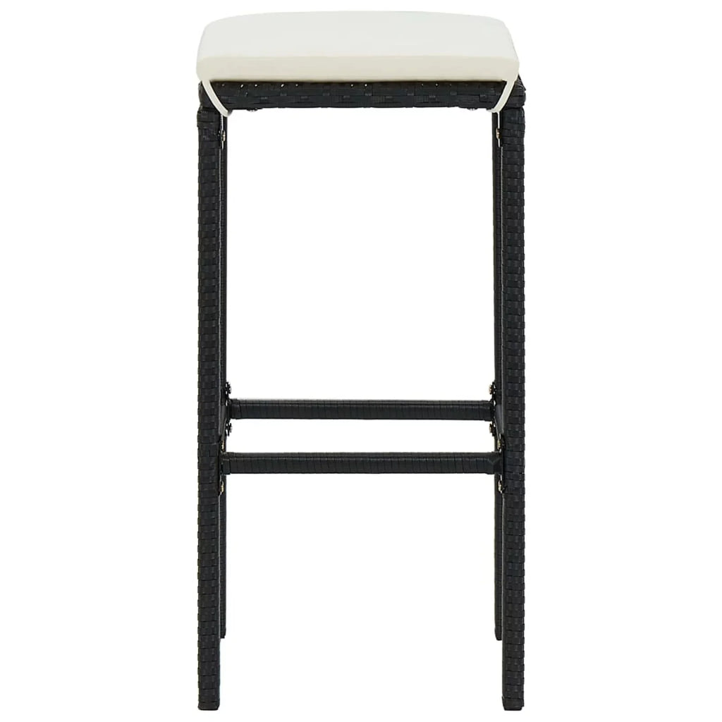 Anself 5 Piece Garden Bar Set Table with Storage Shelf and 4 Cushioned Stool Chairs Outdoor Dining Set dark Poly Rattan for Bistro, Pub, Backyard, Terrace, Patio