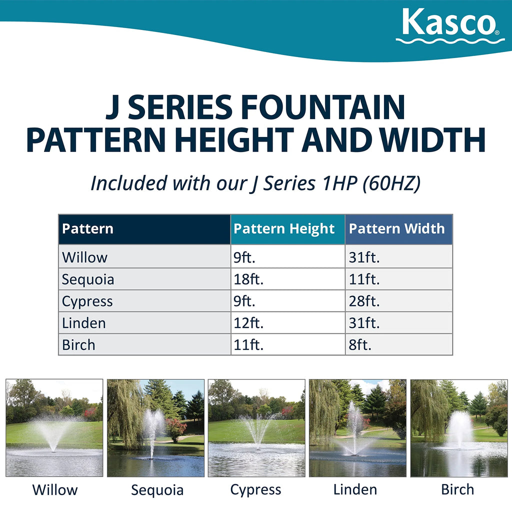 Kasco 1  J Series Decorative Fountain - 120V with 50 Ft Electric Power Cord | water feature and Lake Fountain | Efficient water feature Aerator Outdoor Fountain dark