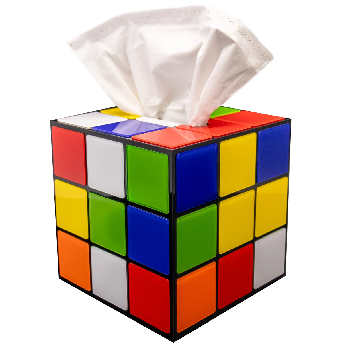 Magic Cube Tissue Box Cover | Big Bang Theory Props & Decor | Easy Use with Magnetic Bottom Lid to Keep Tissues Secure