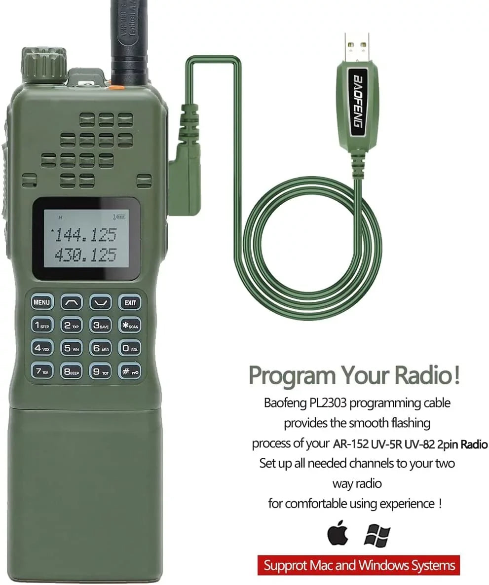 ABBREE&BaofengAR-152 10W Long Range Rechargeable Two Way Radio with AR-152 Shoulder mic,18.8 inch Tactical Foldable Antenna,USB Charger Cable,AR-152 Bag and Programming Cable Walkie Talkie Full Kit