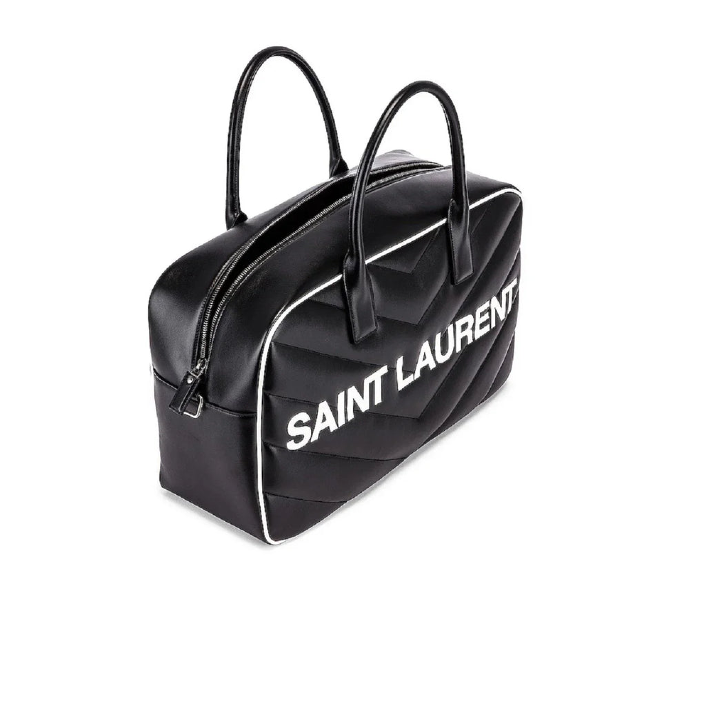 New Saint Laurent Miles Logo dark Calf Leather Duffel Bowling Bag 525145