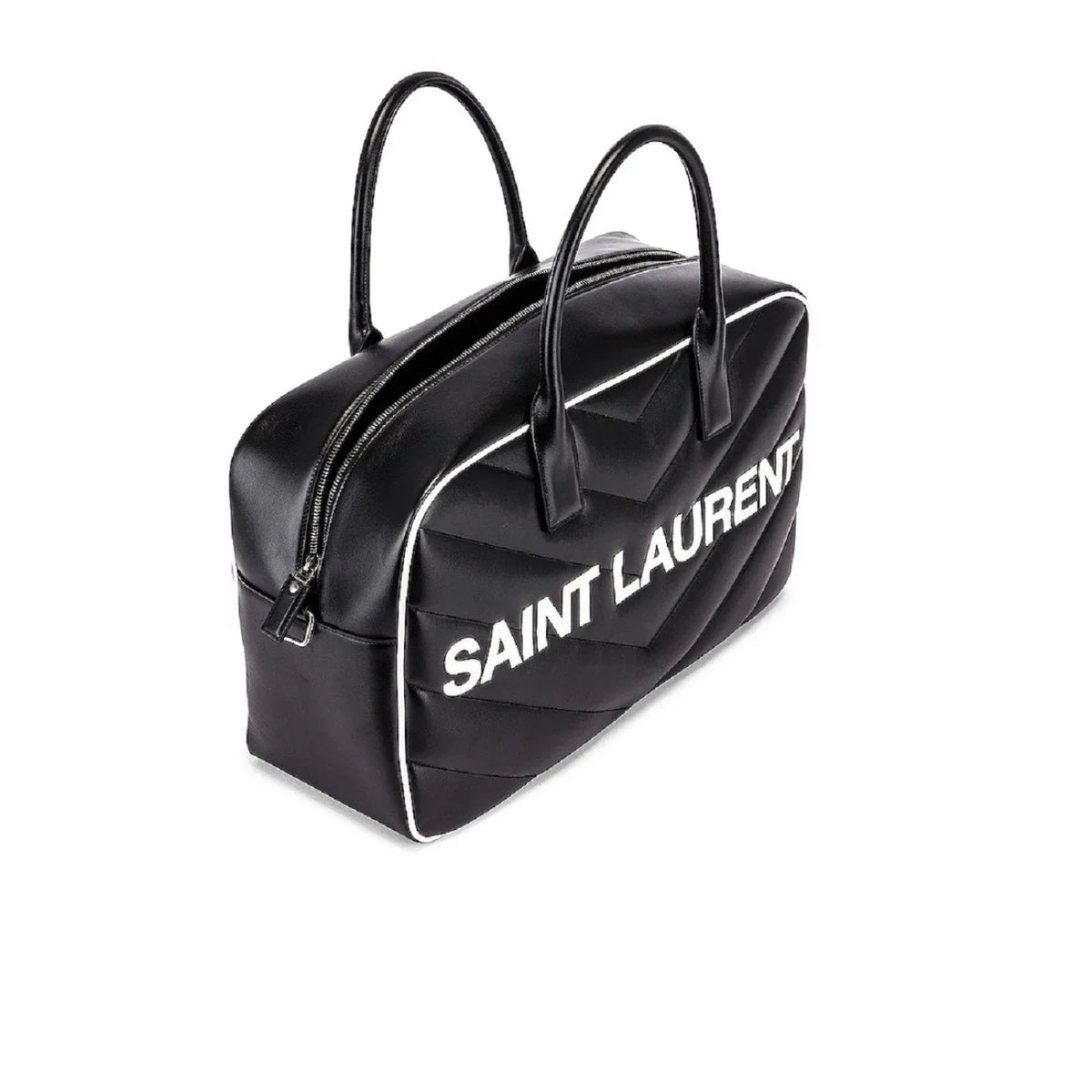 New Saint Laurent Miles Logo dark Calf Leather Duffel Bowling Bag 525145