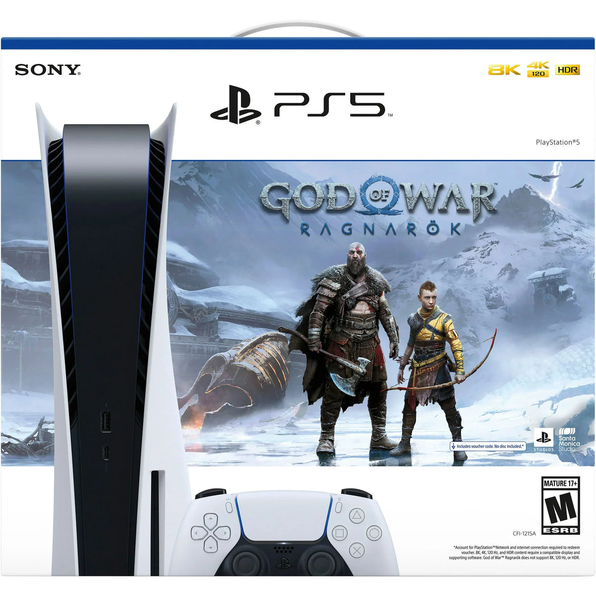 PlayStation_PS5 Video Game Console (Disc Edition) – God of War Ragnarök Bundle –with Extra White Dualsense Controller, Cefesfy