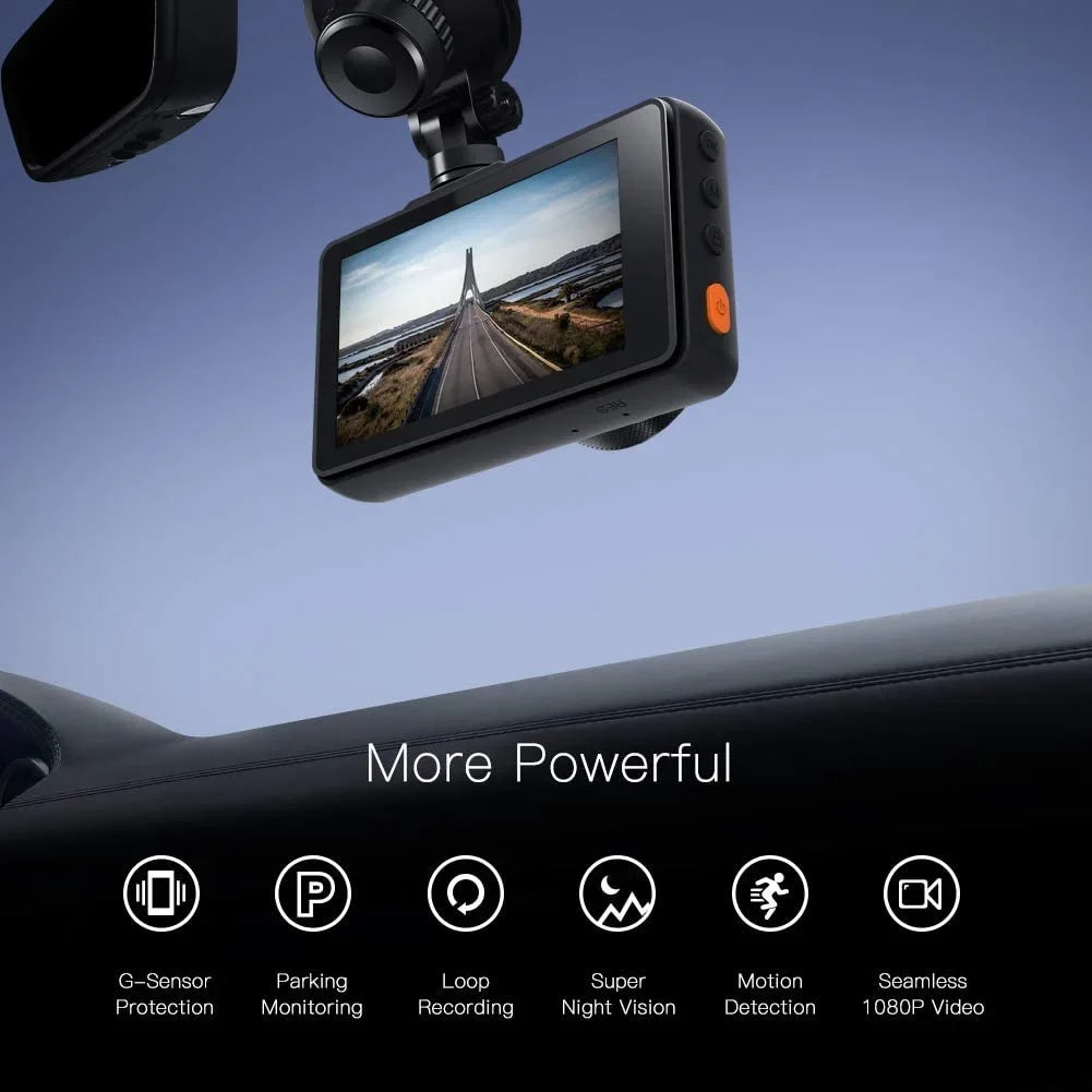 Dash Cam 1080P Full HD Front and Rear 3 1 inch Car Cam 170°Wide Angle Screen, dark