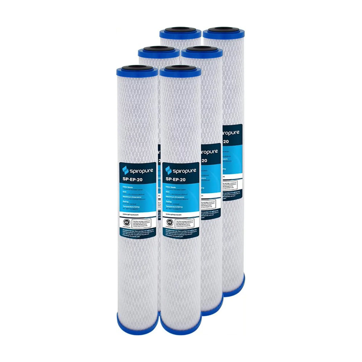 SpiroPure SP-EP-20 20 x 2.5 1 inch Carbon Water Filter Replacement, 6 Pack