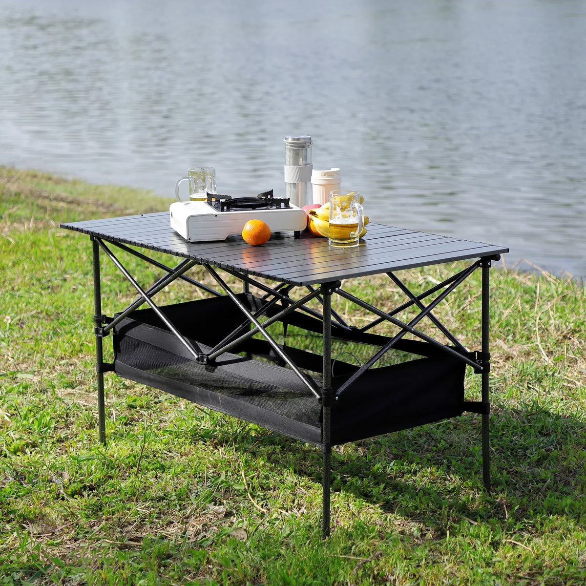 Set of 5, Folding Outdoor Table and Chair Set for Indoor, Outdoor Camping, Picnics, Beach,Backyard, BBQ, Party, Patio, ebony/Gray
