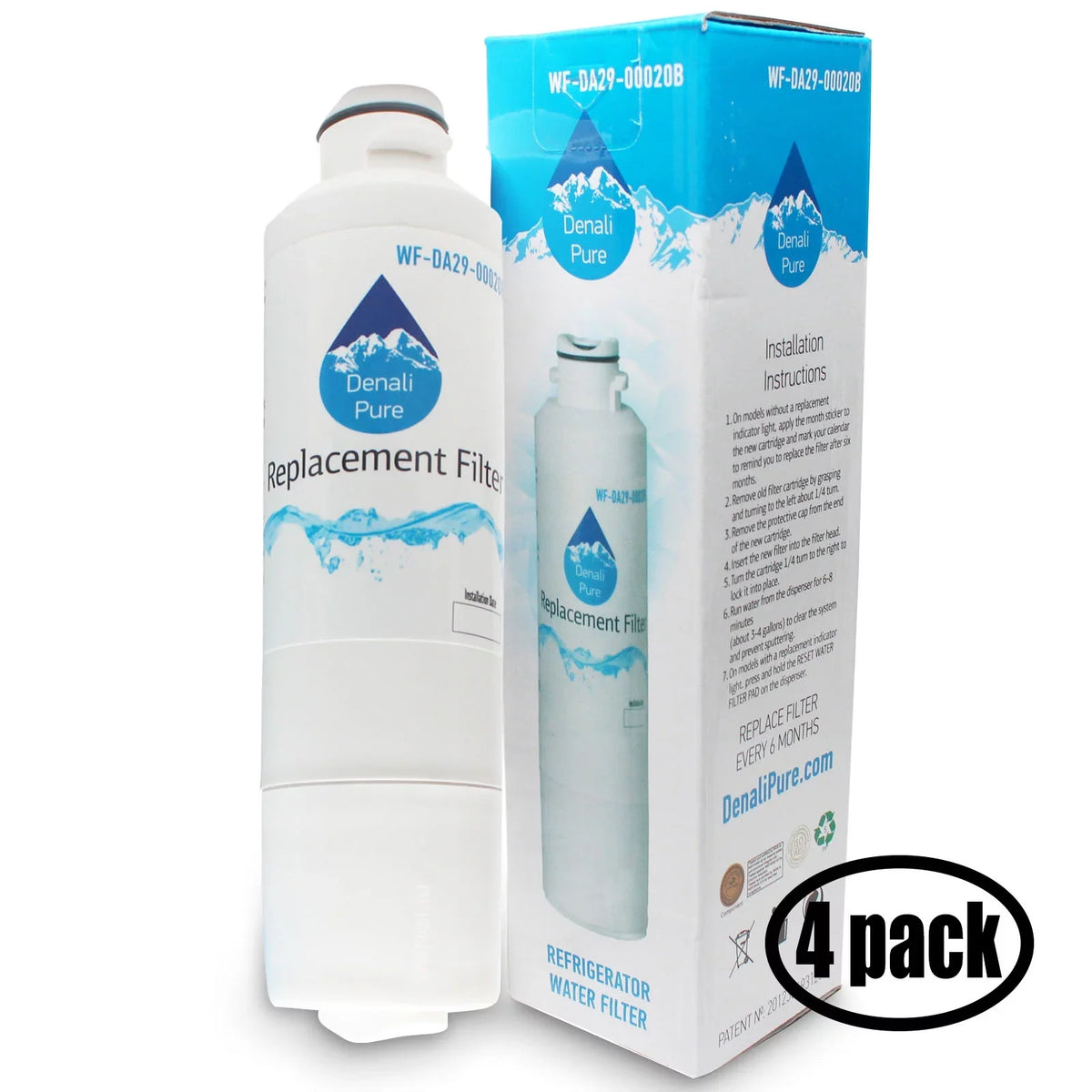 4-Pack Replacement for  RS261MDBP Refrigerator Water Filter - Compatible with  DA29-00020B, DA29-00020A, HAF-CIN Fridge Water Filter Cartridge