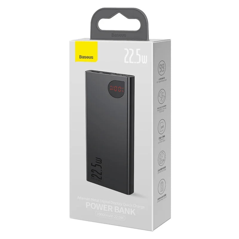 Baseus Portable Charger 10000mAh Power Bank 22.5W Fast Charging Battery Pack with Dual USB Ports, charcoal