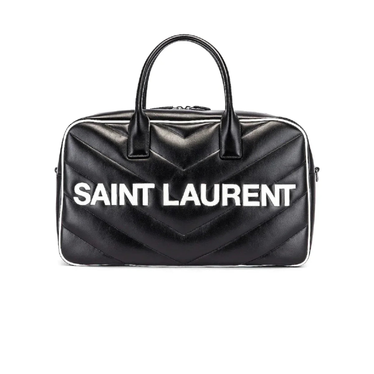 New Saint Laurent Miles Logo dark Calf Leather Duffel Bowling Bag 525145