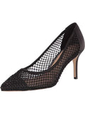 JEWEL BADGLEY MISCHKA Womens charcoal Fishnet Rhinestone Padded Floria Pointed Toe Stiletto Slip On Dress Pumps Shoes 5.5