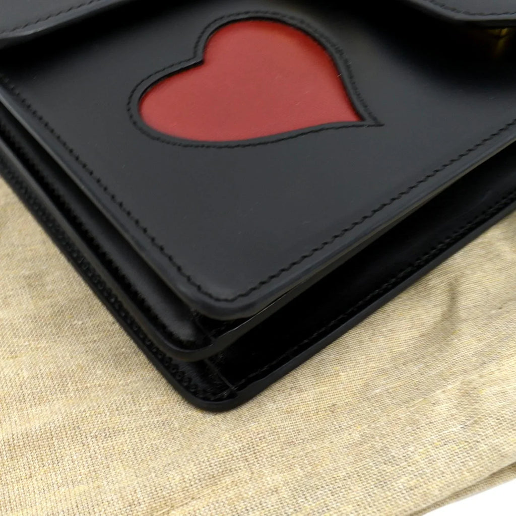 Pre-owned GUCCI Knight Malaga Kid Heart Medium Leather Crossbody Bag ebony 431777