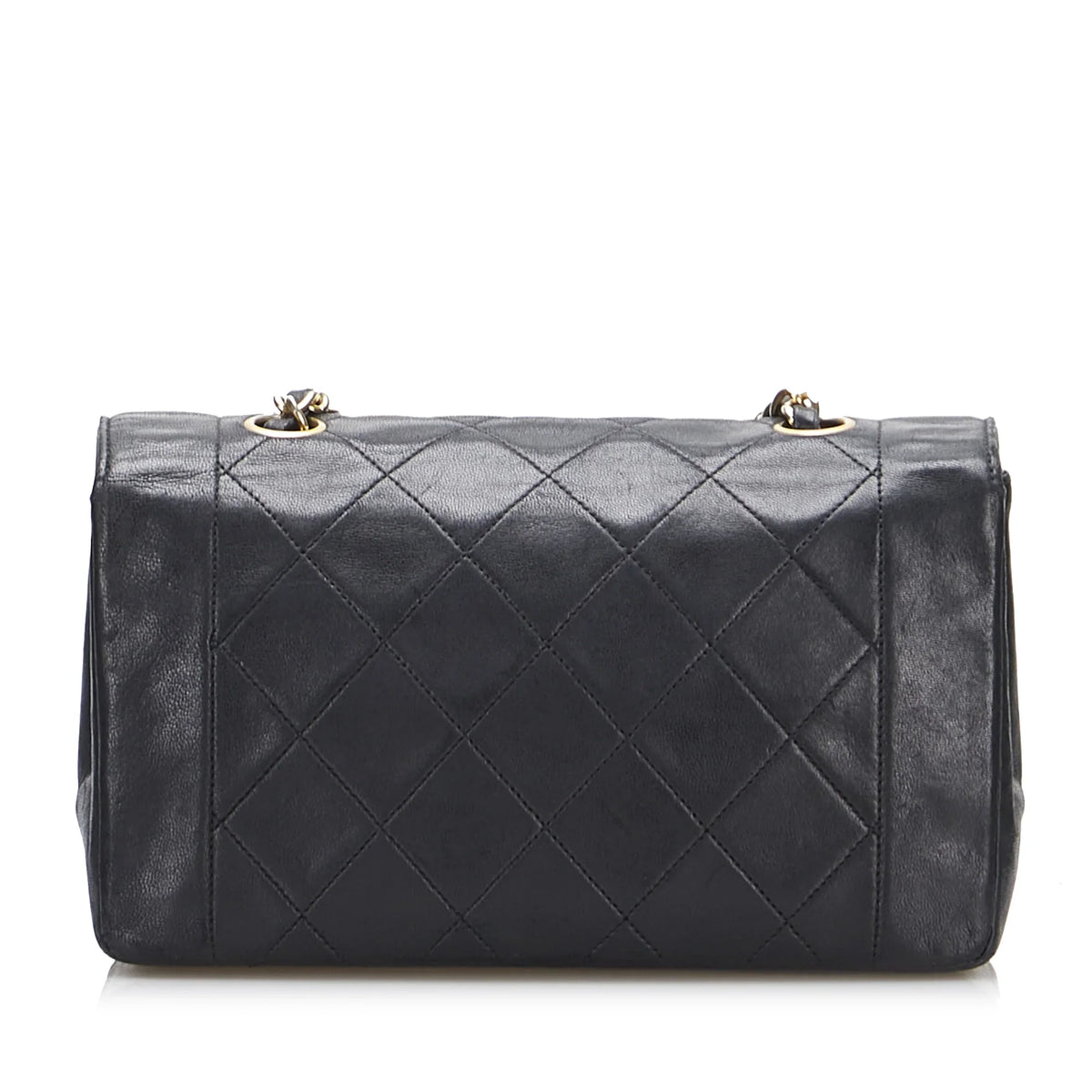Pre-Owned Authenticated Chanel Small Lambskin Diana Flap Leather dark Crossbody Bag Unisex (Good)