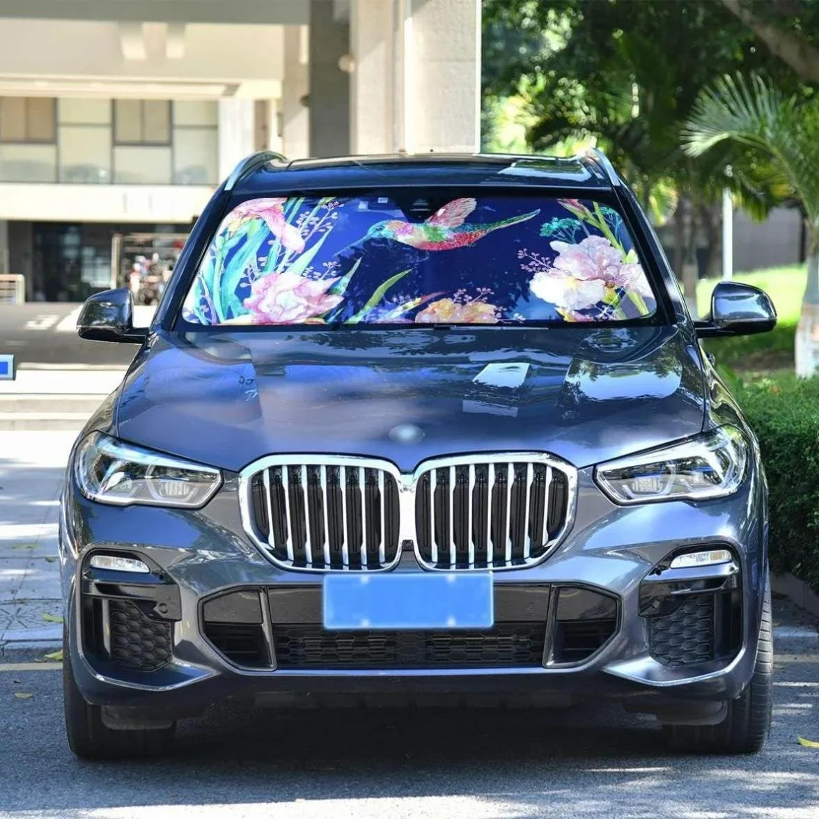 Bestwell Hummingbird Flower Front Windshield Sun Shade Folding Sun Shield Shade,Blocks UV Ray to Keep Your Vehicle Cool Sun Visor Protector for Fits Car SUV Truck,55 x 27.6 inch