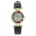 GlassOfVenice Murano Glass Millefiori Watch with Leather Band - charcoal Multicolor